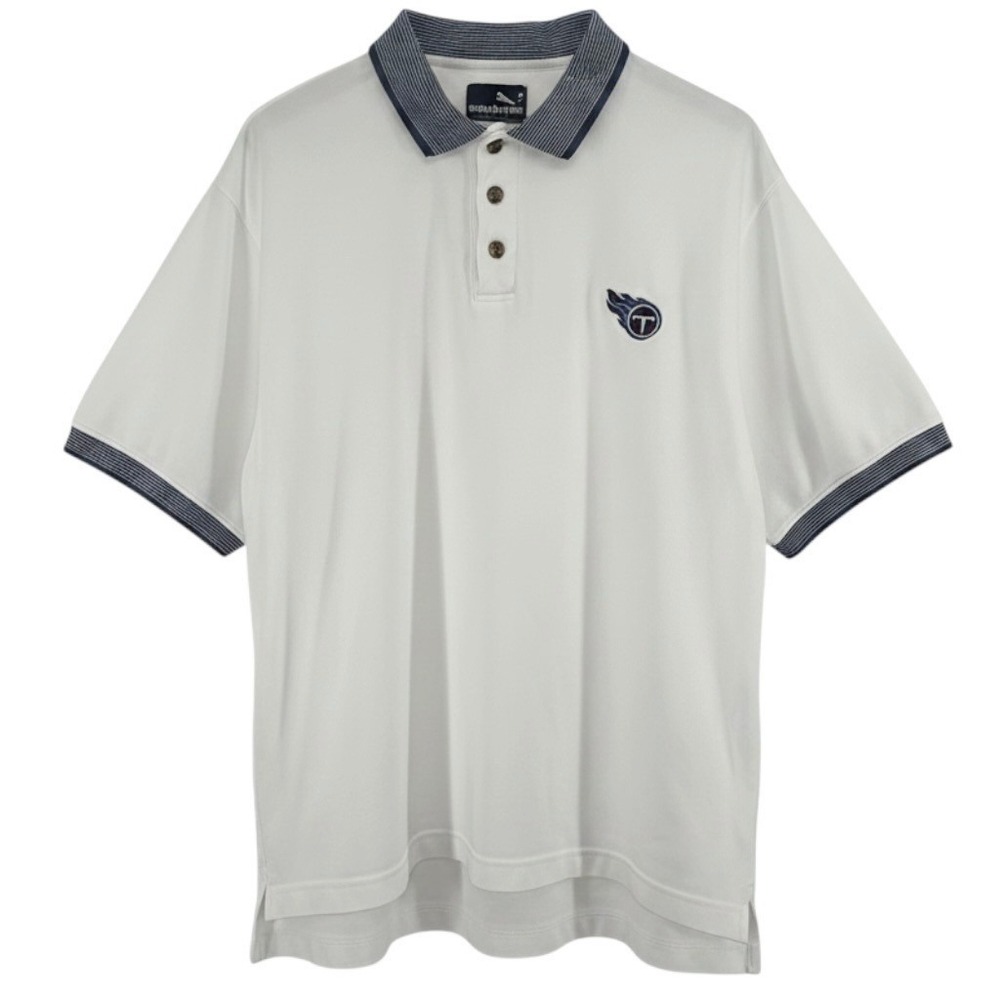 Tennessee Titans NFL Puma Polo Men XL White Embroidered Logo Striped Trim